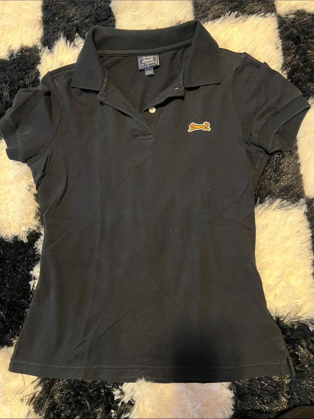Le Tigre Black Short Sleeve Polo Tee with Small Yellow Logo